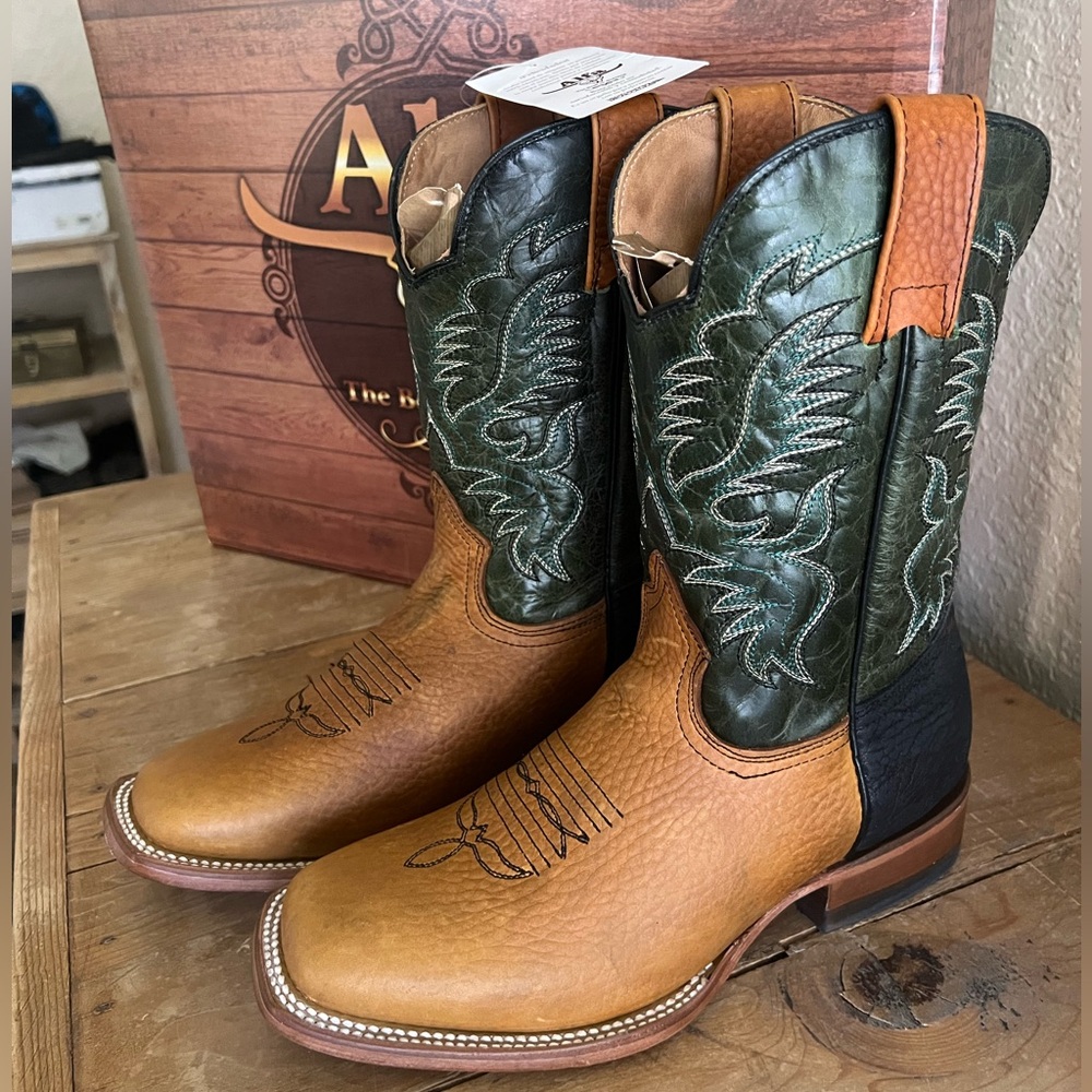 Alfa Cowboy Boots Brown and Dark Green Western Style